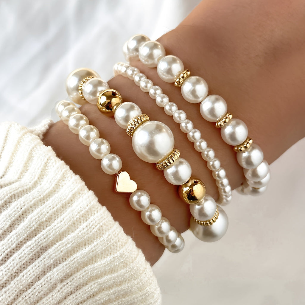 Conjunto de Pulseras de Perla y Corazón