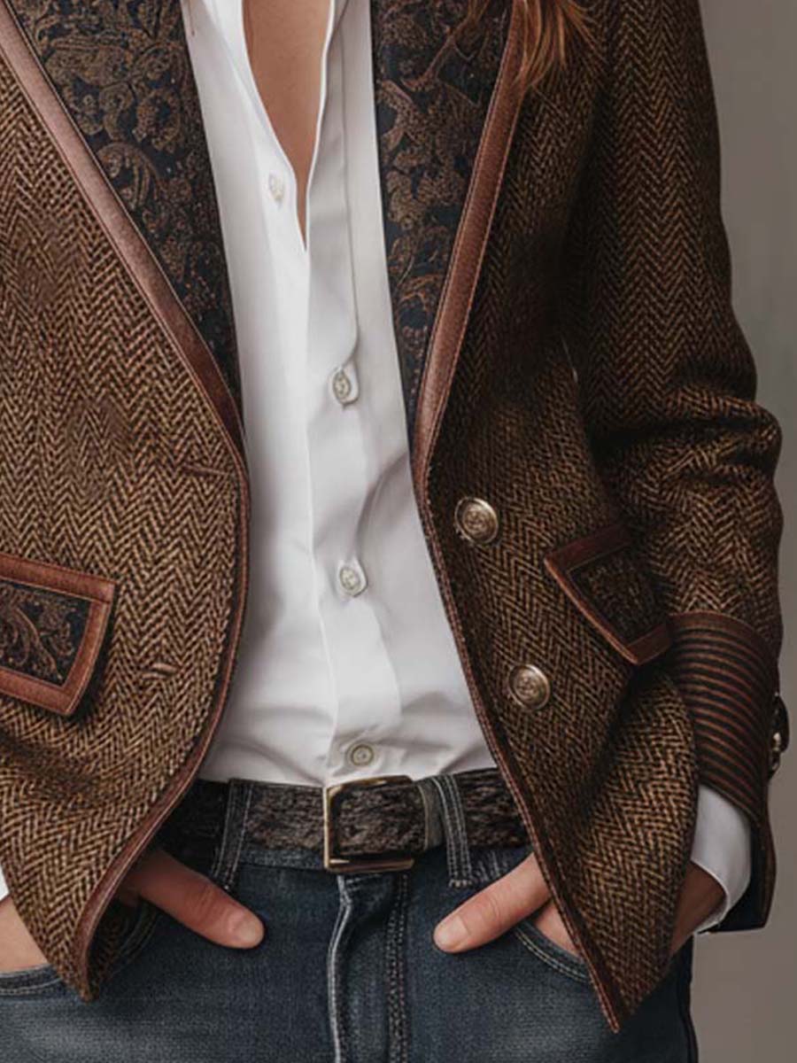 Gisela | Blazer con Paneles de Estampado Espiga