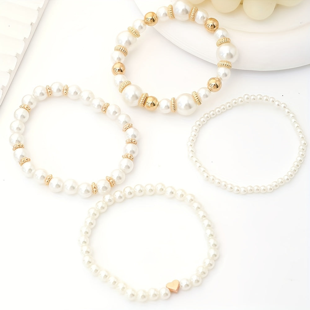 Conjunto de Pulseras de Perla y Corazón