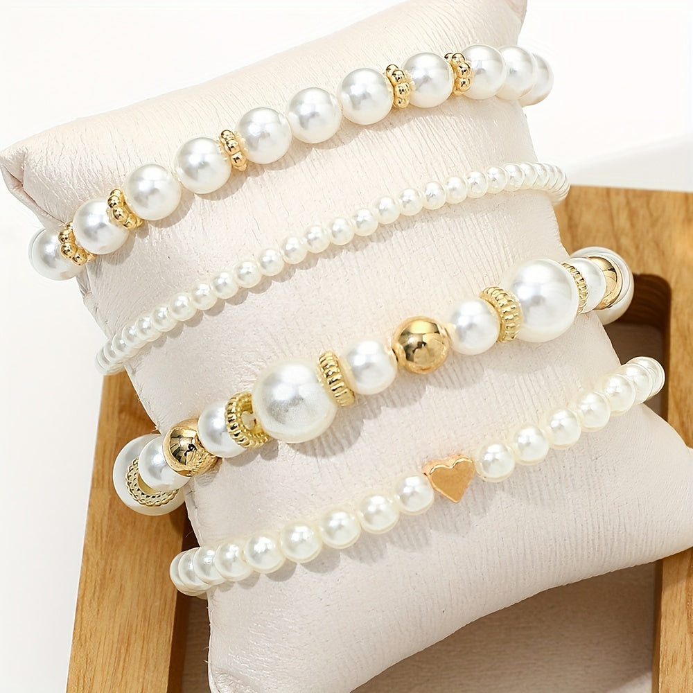 Conjunto de Pulseras de Perla y Corazón