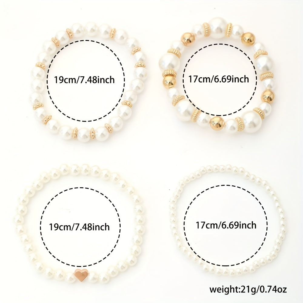 Conjunto de Pulseras de Perla y Corazón