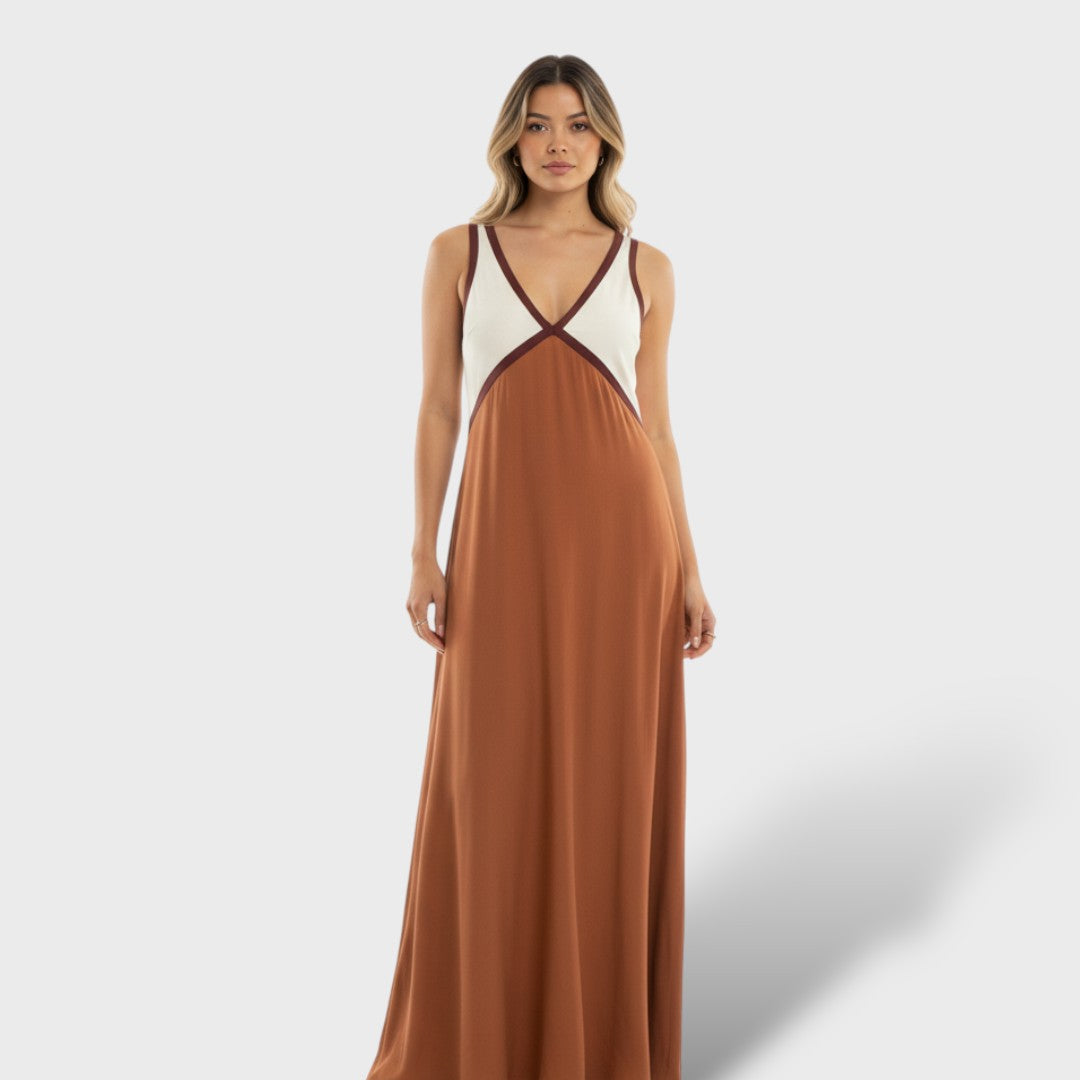 Contraste | Vestido Maxi Elegante Bicolor