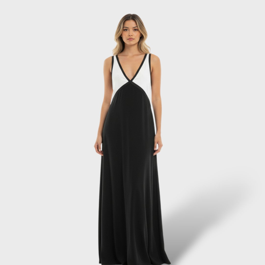 Contraste | Vestido Maxi Elegante Bicolor