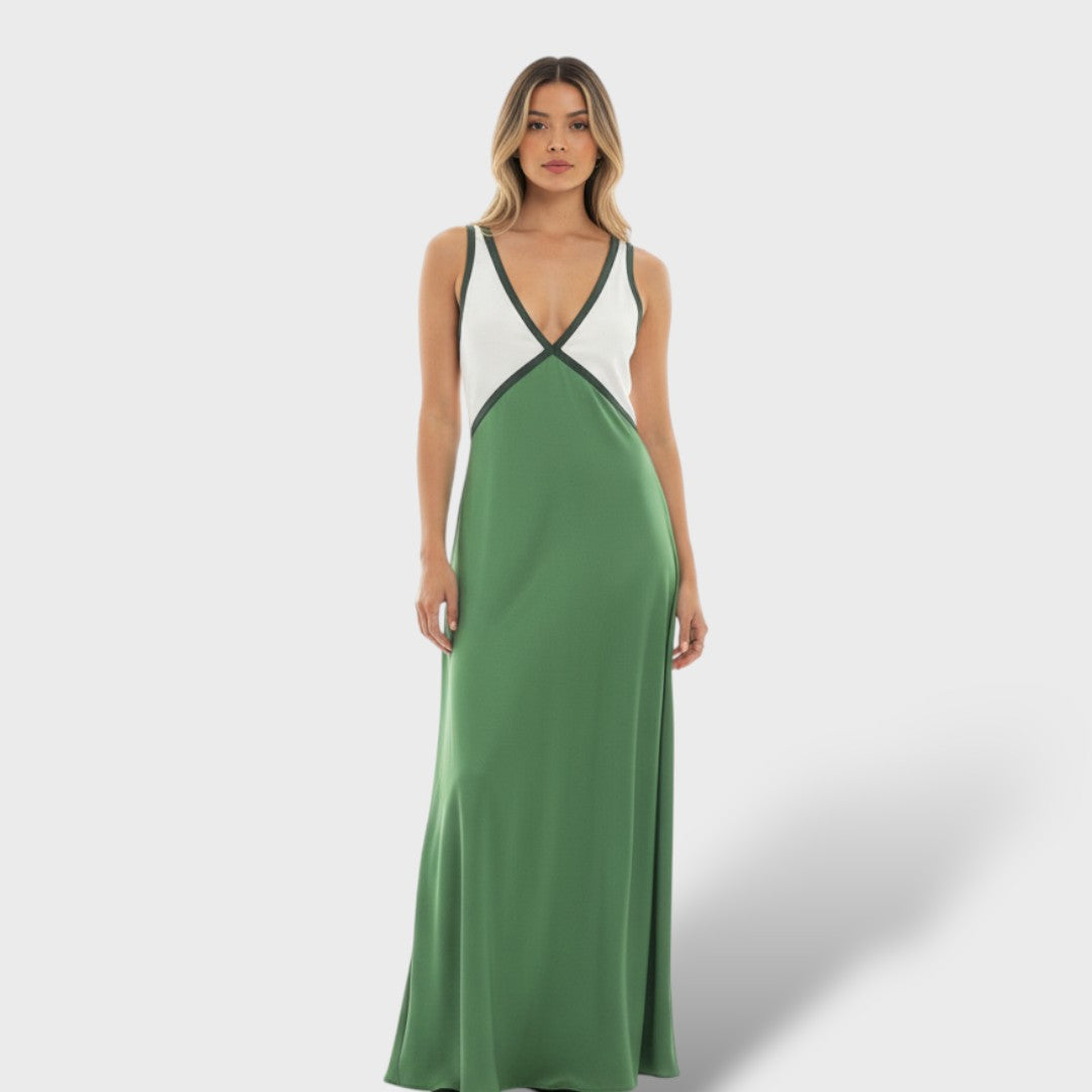 Contraste | Vestido Maxi Elegante Bicolor