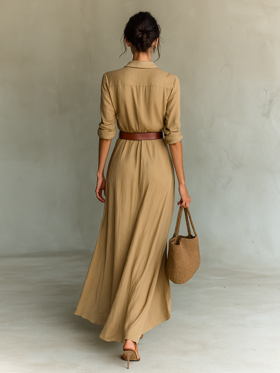 Isabela | Vestido Largo de Lino con Solapa