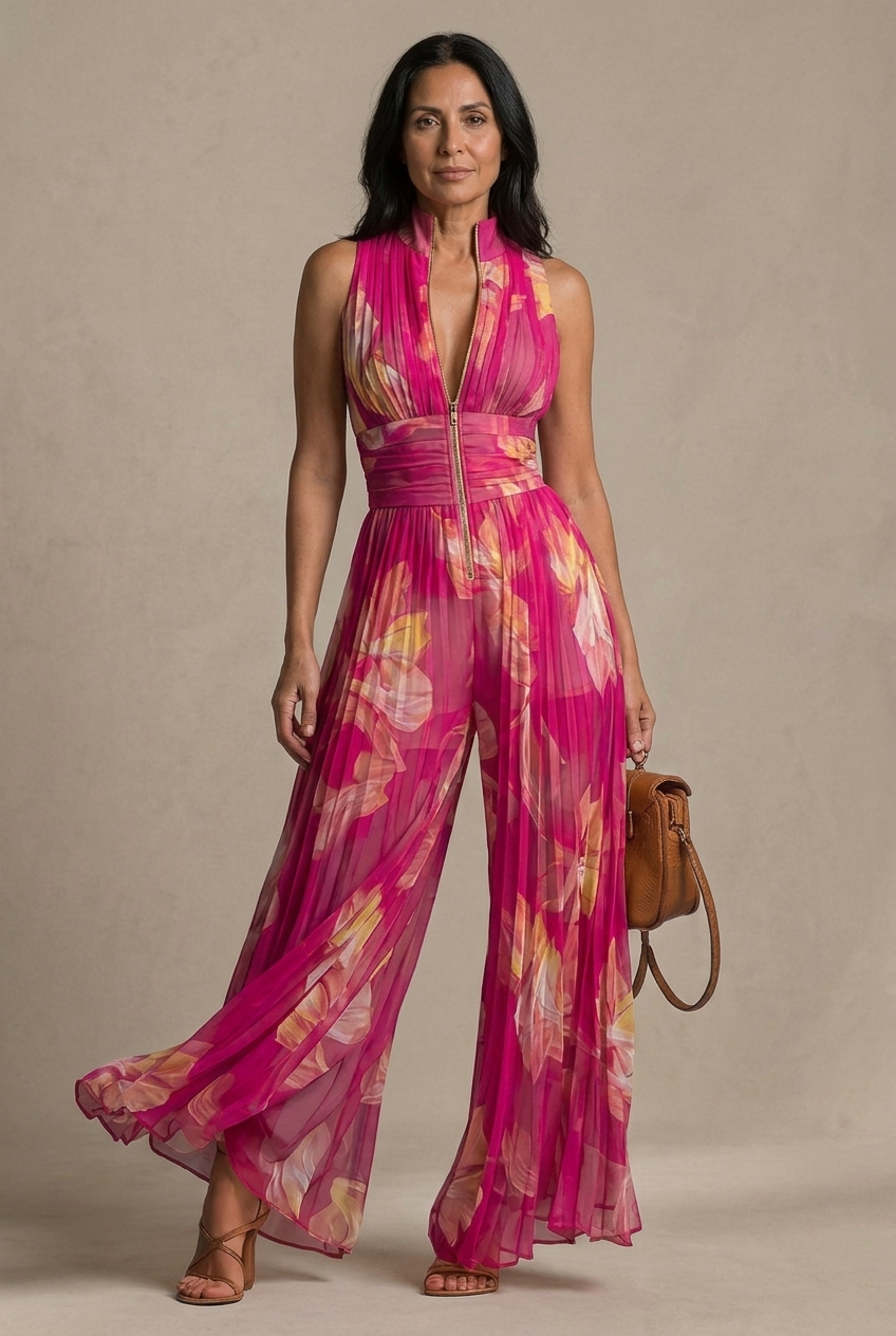 Candela | Mono Plisado Floral Fucsia