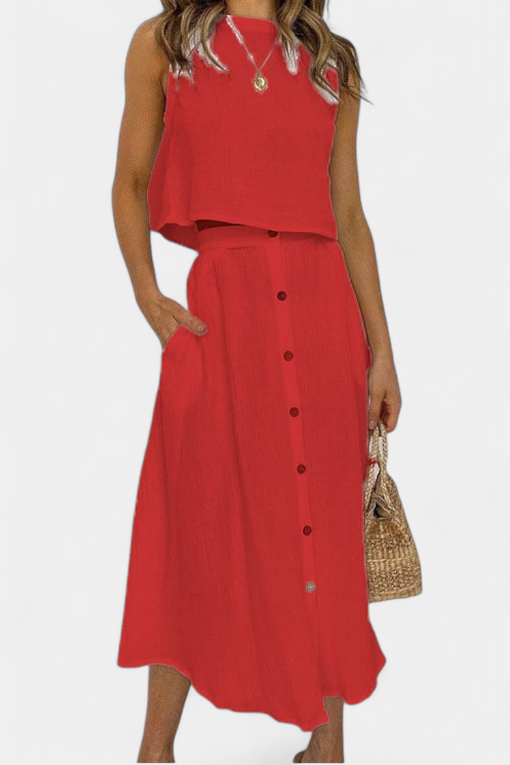Naha | Conjunto Algodón Chaleco Botones