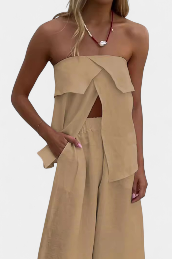 Oriana | Conjunto Strapless Falda Abertura