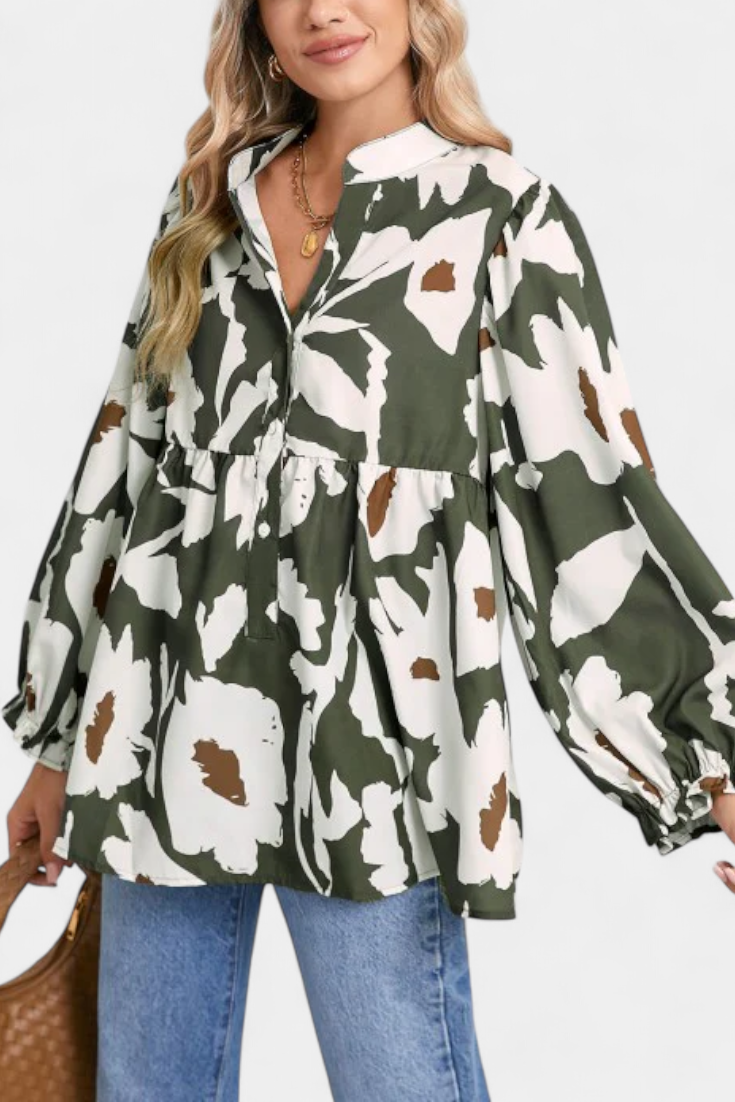 Filomena | Blusa Floral Manga Abullonada