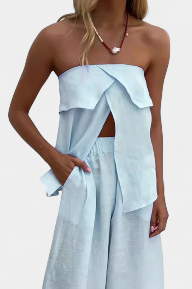 Oriana | Conjunto Strapless Falda Abertura