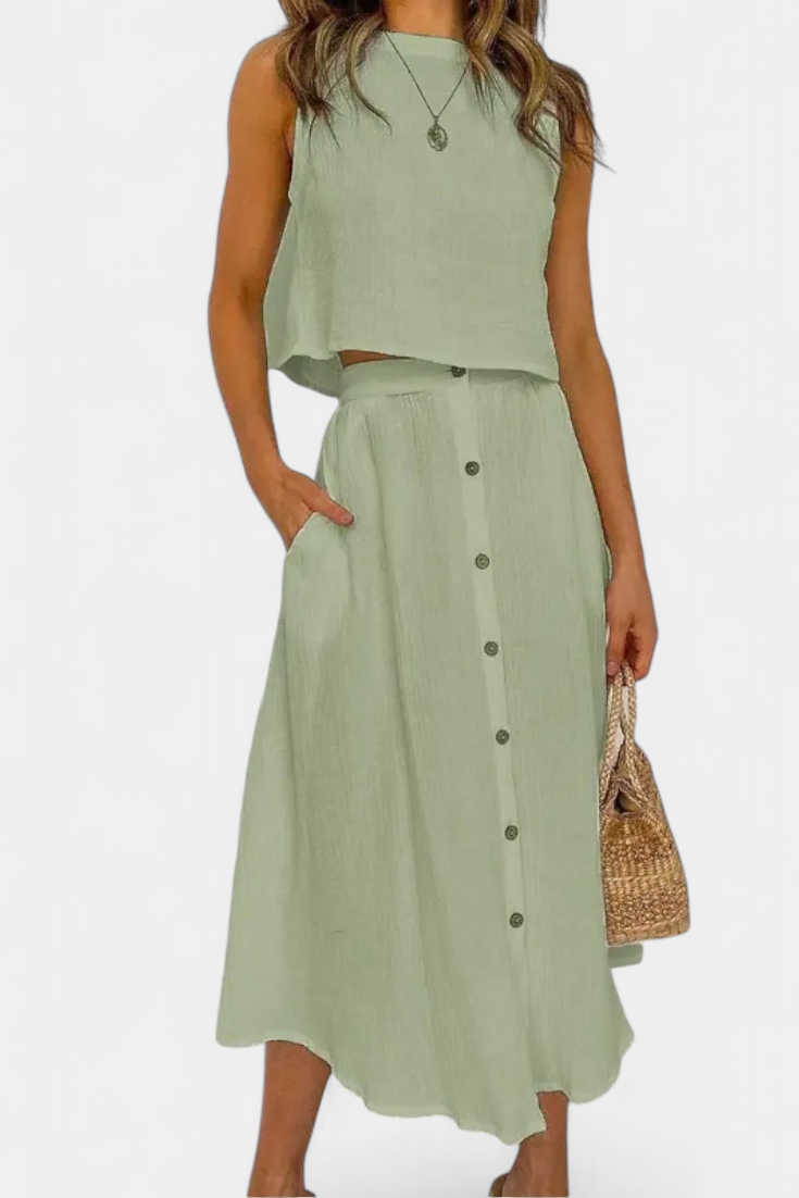 Naha | Conjunto Algodón Chaleco Botones