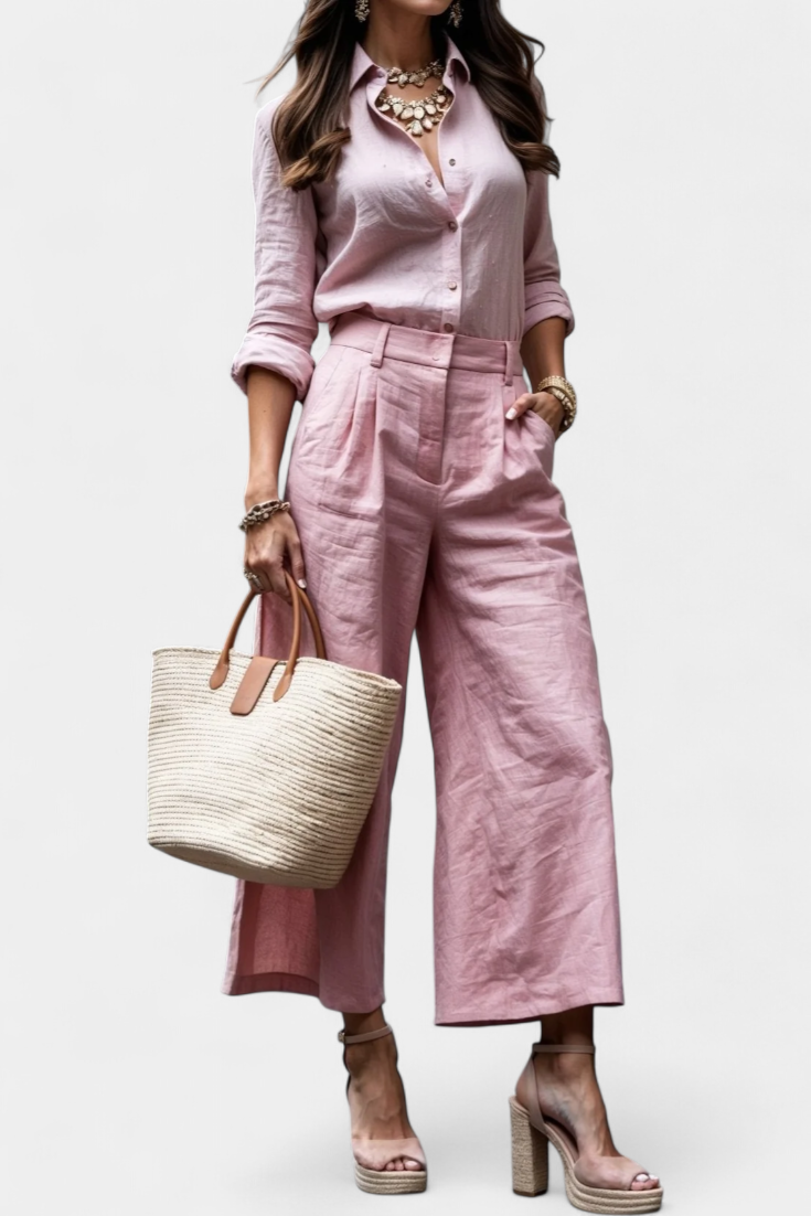 Sabina | Conjunto Rosa Camisa y Capri