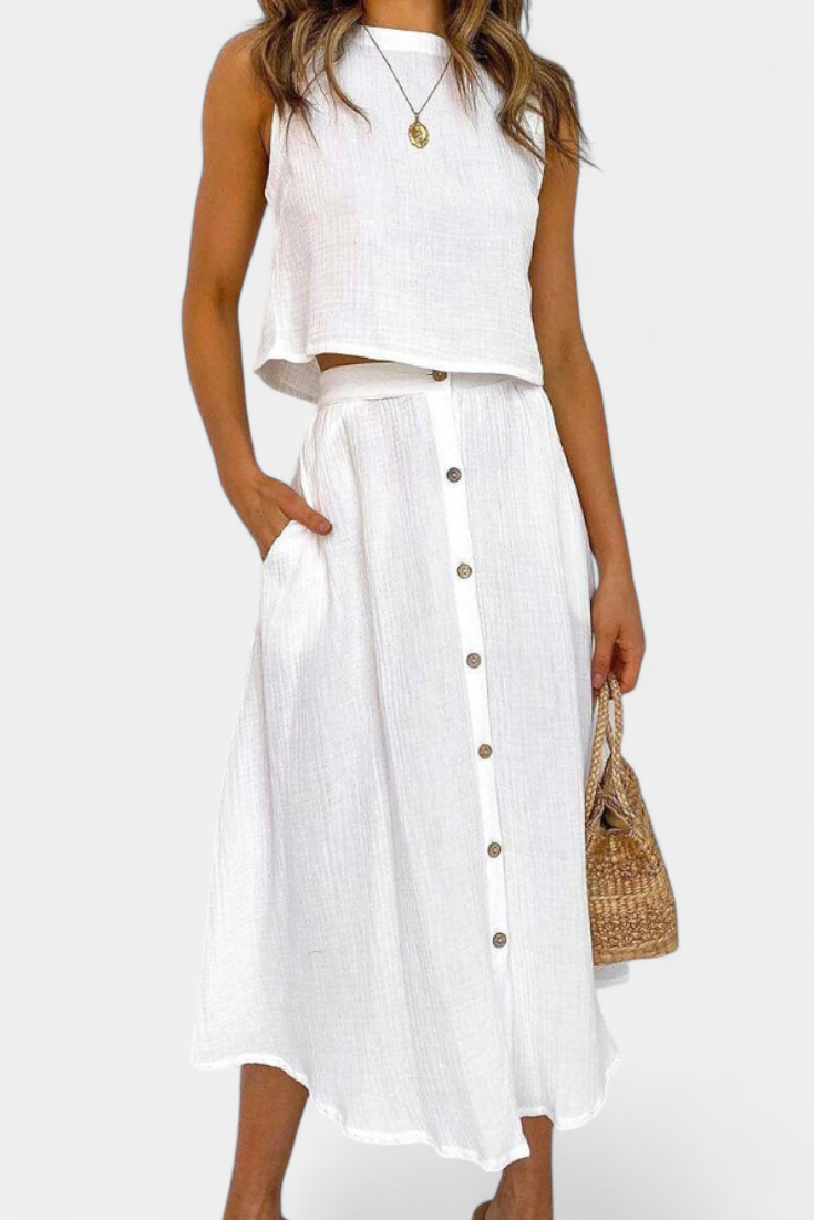 Naha | Conjunto Algodón Chaleco Botones