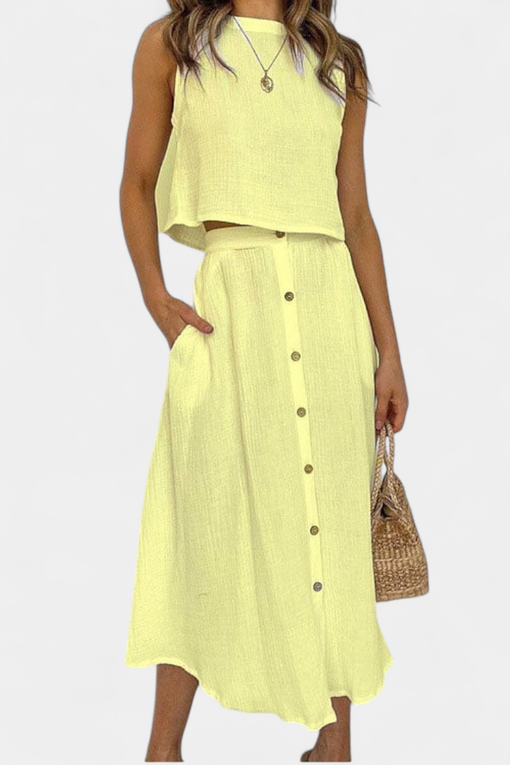 Naha | Conjunto Algodón Chaleco Botones