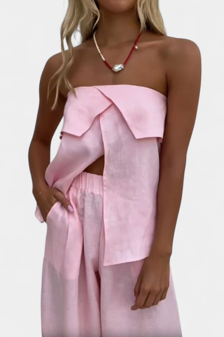 Oriana | Conjunto Strapless Falda Abertura