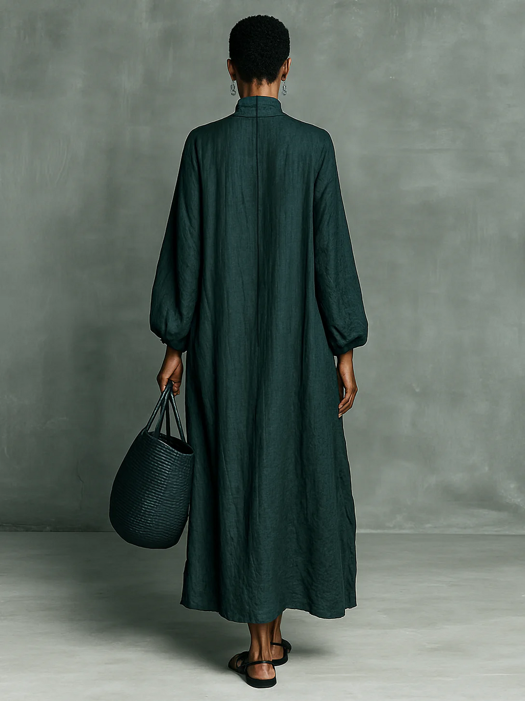 Leticia | Vestido Maxi Fluido con Cuello Semi Alto