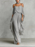 Isabela | Conjunto Fluido Gris con Top y Pantalón