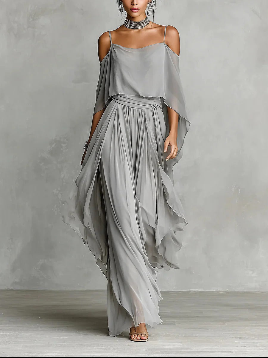 Isabela | Conjunto Fluido Gris con Top y Pantalón