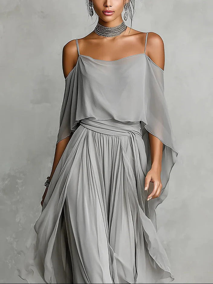 Isabela | Conjunto Fluido Gris con Top y Pantalón