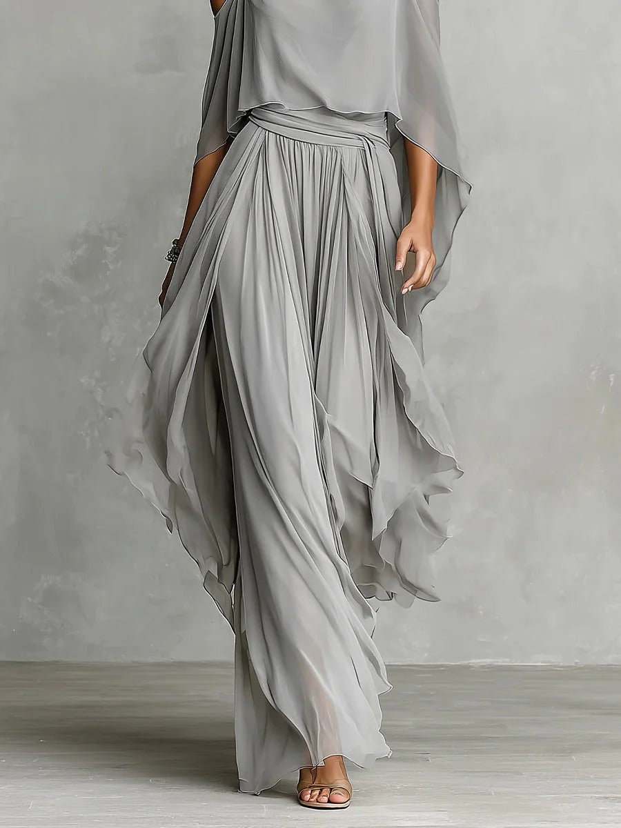 Isabela | Conjunto Fluido Gris con Top y Pantalón