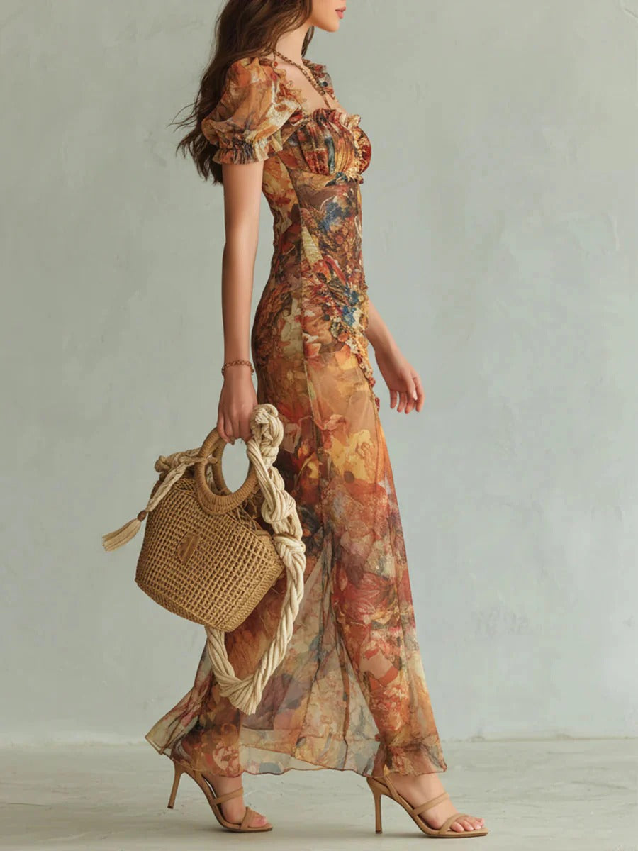Marina | Vestido Largo Naranja Bohemio
