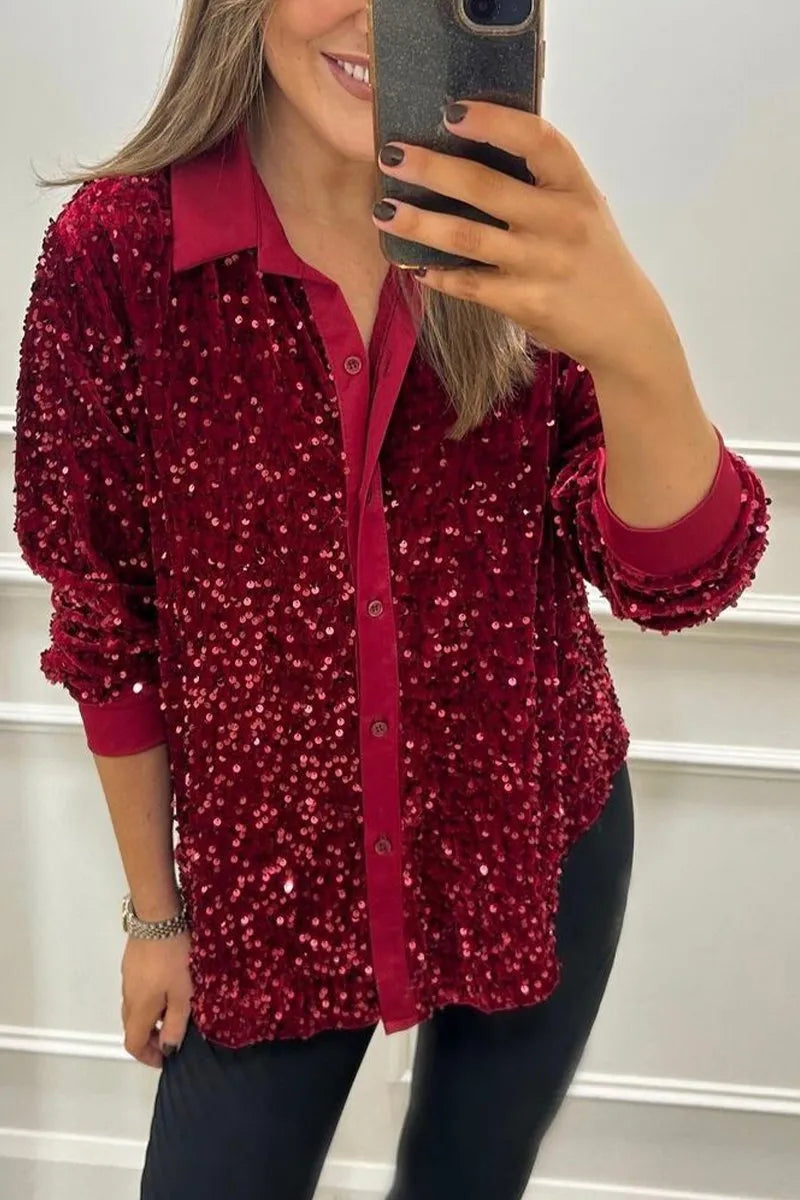 Queralt | Camisa con Lentejuelas Brillantes