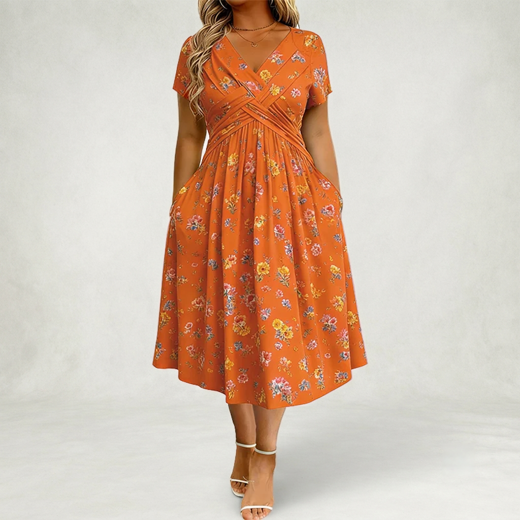 Santander | Vestido Floral con Escote en V y Detalle de Torsión