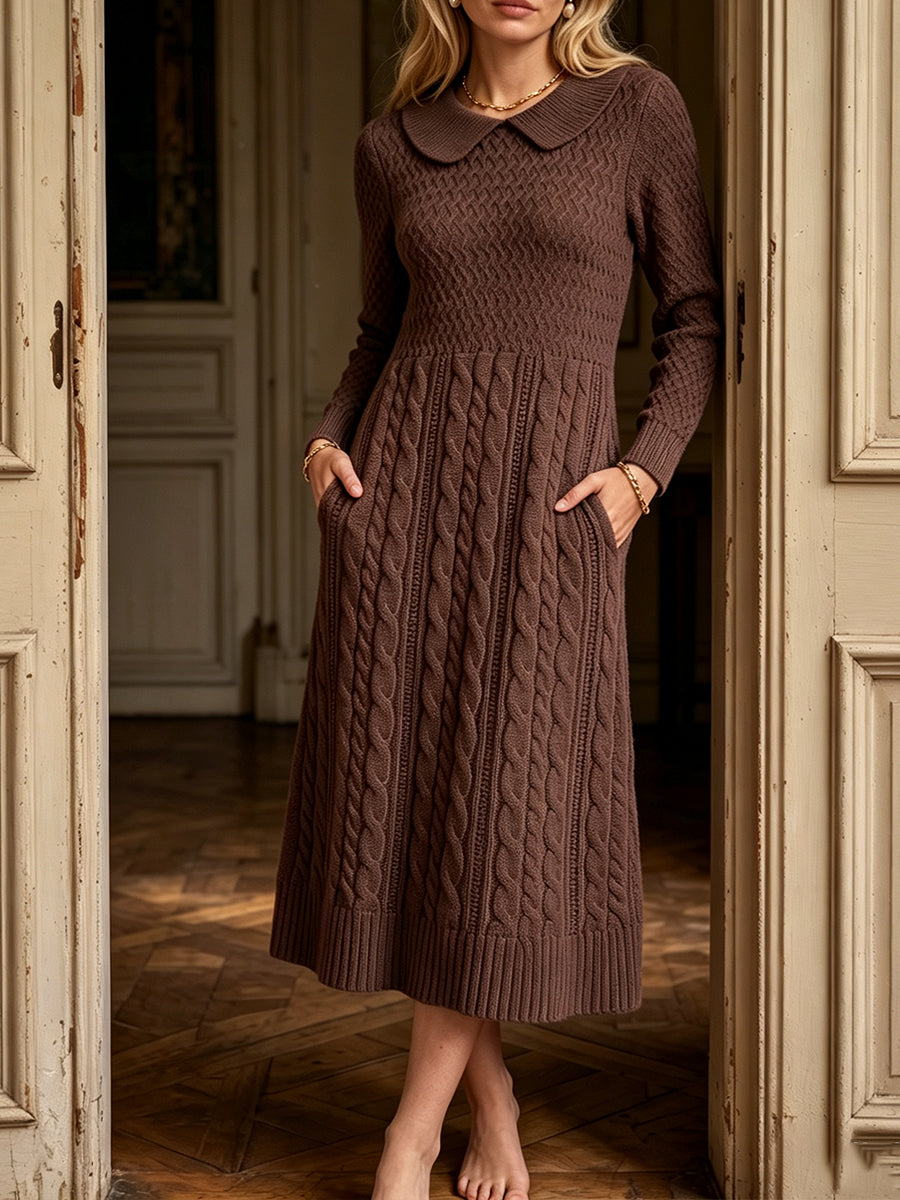 Remedios | Vestido Midi de Punto Trenzado con Cuello