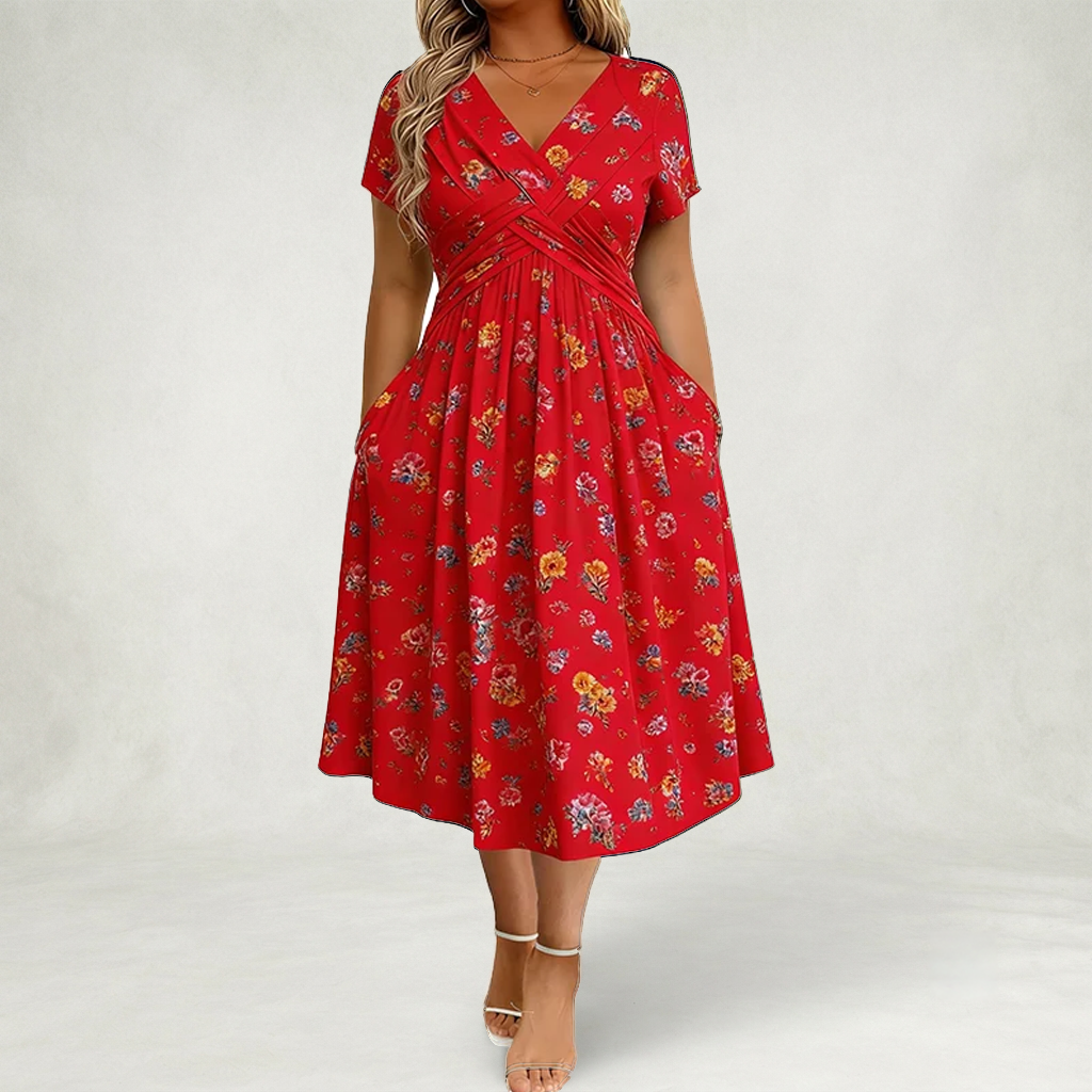 Santander | Vestido Floral con Escote en V y Detalle de Torsión