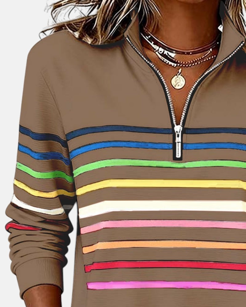 Sudadera de Rayas Mujer Cuello Cremallera Manga Larga