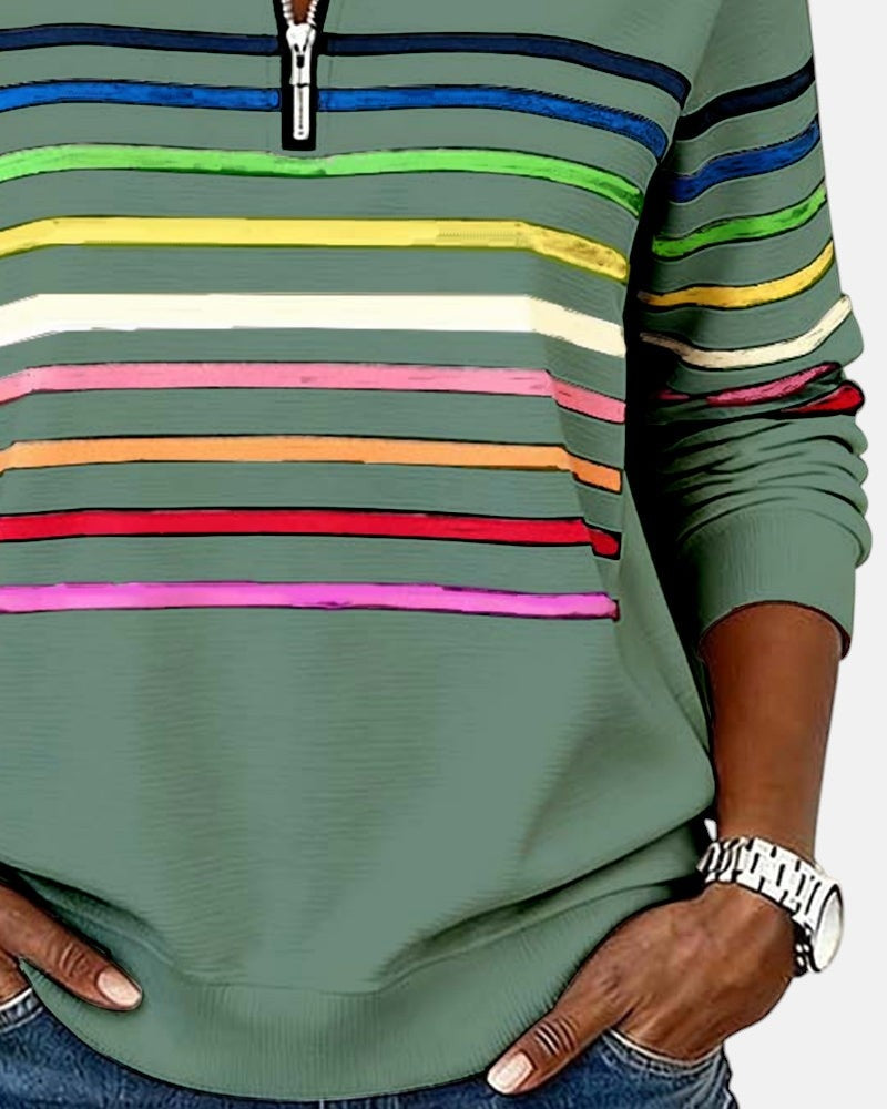 Sudadera de Rayas Mujer Cuello Cremallera Manga Larga