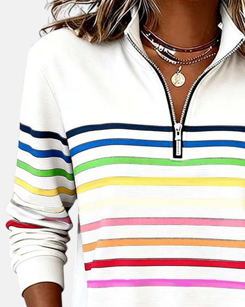 Sudadera de Rayas Mujer Cuello Cremallera Manga Larga