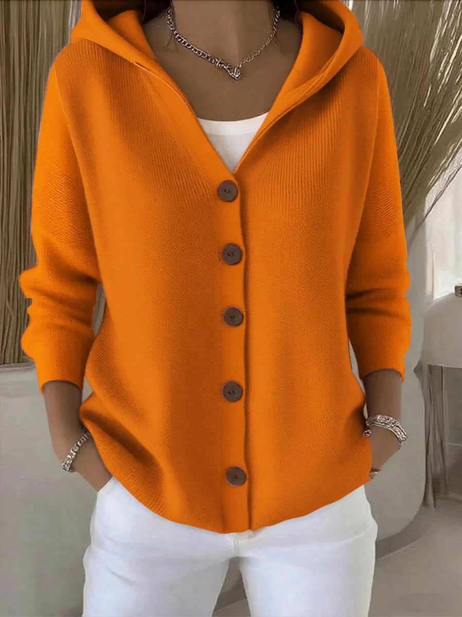 Uxía | Jersey Fino de Punto Mujer con Capucha Botonera