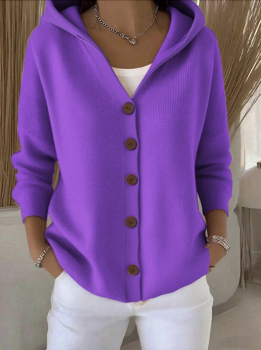 Uxía | Jersey Fino de Punto Mujer con Capucha Botonera