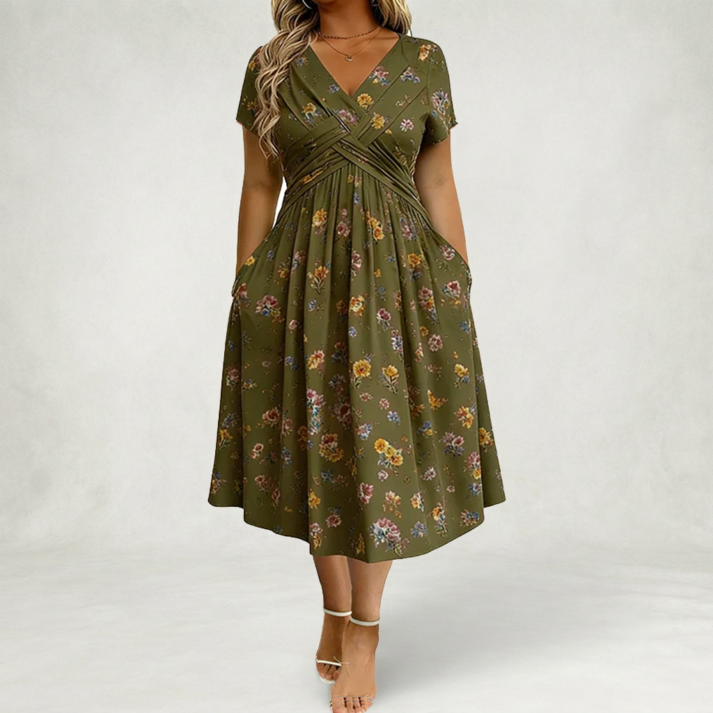 Santander | Vestido Floral con Escote en V y Detalle de Torsión